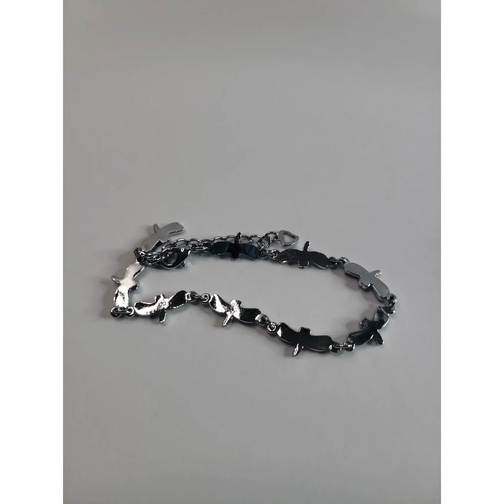 Silver Tone Multi Color Dragonfly Link Bracelet Nature Colorful Boho
